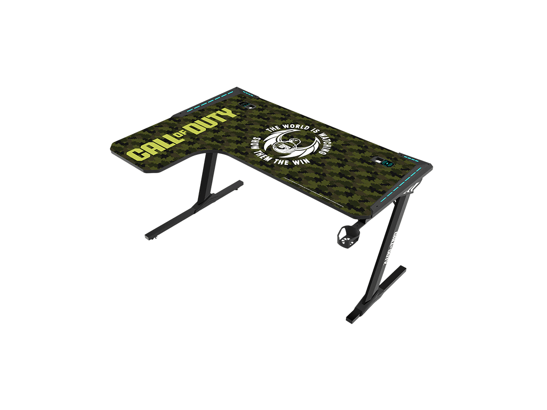 GAMEON Call Of Duty Phantom XL-L Series L-Shaped RGB Flowing Light Gaming Desk With Mouse pad, Headphone Hook, Cup Holder, Cable Management, Gamepad Holder, Qi Wireless Charger & USB Hub - Black/Green in Qatar GAMEON Call Of Duty Phantom XL-L Series L-Shaped RGB Flowing Light Gaming Desk With Mouse pad, Headphone Hook, Cup Holder, Cable Management, Gamepad Holder, Qi Wireless Charger & USB Hub - Black/Green in Qatar